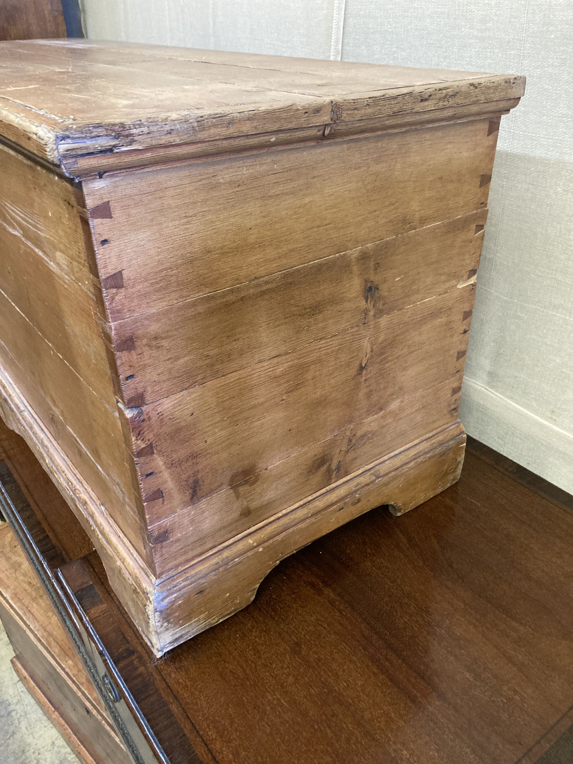 A Victorian pine trunk, length 124cm, depth 49cm, height 54cm